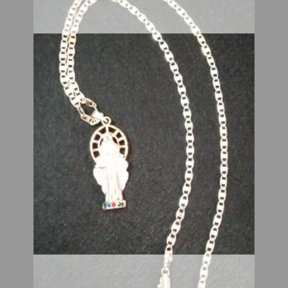 Tri Color Mix Our Lady Of Guadalupe w/ Mix Colored  Stones at her feet necklace - Picture 3 of 8